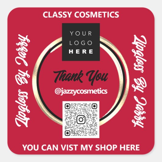 Vielen Dank QR Code Logo Golden Circle FrameRed Quadratischer Aufkleber (Vorderseite)