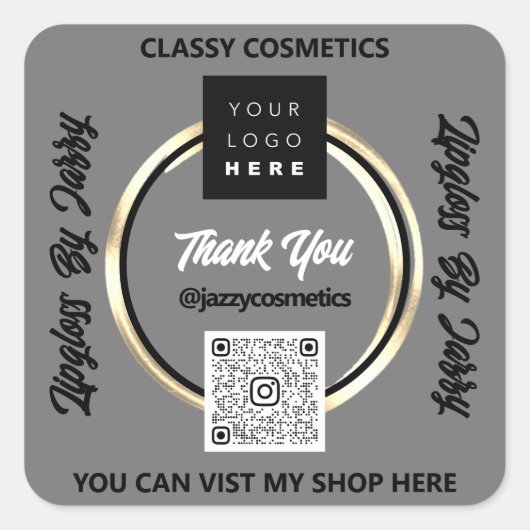 Vielen Dank QR Code Logo Golden Circle Gerahmt Quadratischer Aufkleber (Vorderseite)