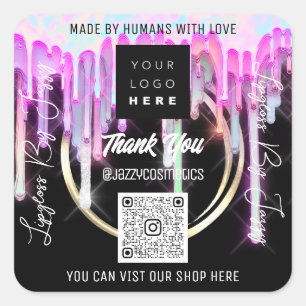Vielen Dank QR Code Logo Scan Me Black PinkDrip Quadratischer Aufkleber