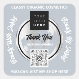 Vielen Dank QR Code Logo Silver MAP Globe Grau Quadratischer Aufkleber