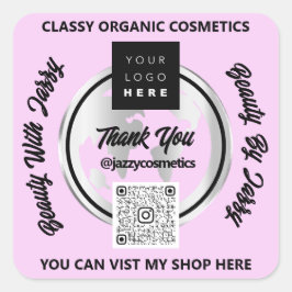 Vielen Dank QR Code Logo Silver Map Globe Rosa Quadratischer Aufkleber