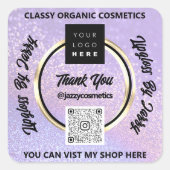 Vielen Dank, QR-Logos Lila Glitzer Quadratischer Aufkleber (Vorderseite)