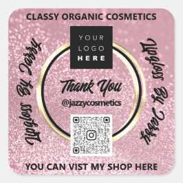 Vielen Dank QR-Logos Rose Blush Glitzer Quadratischer Aufkleber