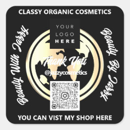 Vielen Dank QRCode Logo Silver Map Globe Black Quadratischer Aufkleber