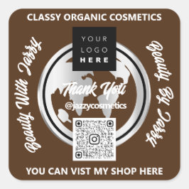 Vielen Dank QRCode Logo Silver Map Globe Brown Quadratischer Aufkleber