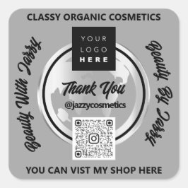 Vielen Dank QRCode Logo Silver Map Globe Gray Quadratischer Aufkleber