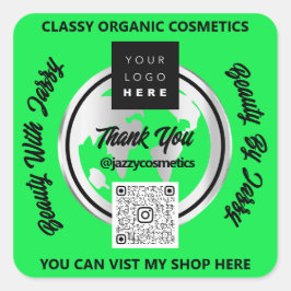 Vielen Dank QRCode Logo Silver Map Globe Green Quadratischer Aufkleber