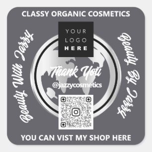 Vielen Dank QRCode Logo Silver Map Globe Smoky Quadratischer Aufkleber