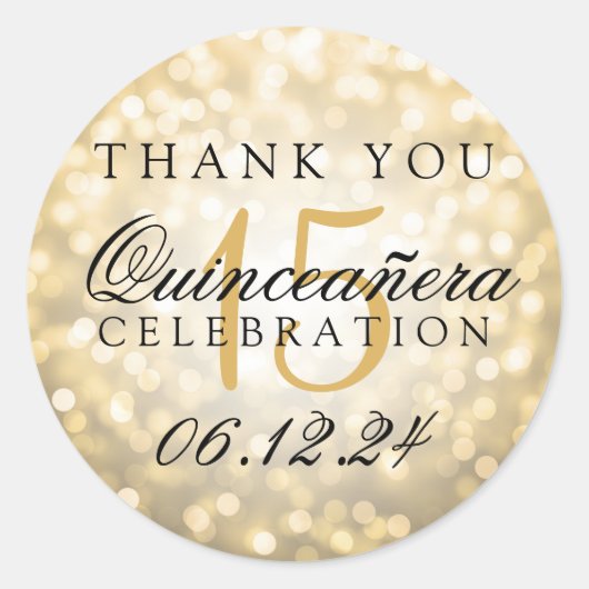 Vielen Dank Quinceanera Birthday Gold Bokeh Lights Runder Aufkleber (Vorderseite)
