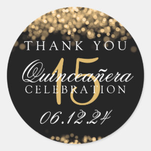 Vielen Dank Quinceanera Birthday Party Gold Lights Runder Aufkleber