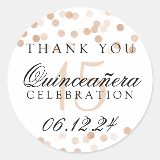 Vielen Dank Quinceanera Copper Foil Glitzer Lights Runder Aufkleber (Vorderseite)
