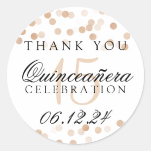 Vielen Dank Quinceanera Copper Foil Glitzer Lights Runder Aufkleber