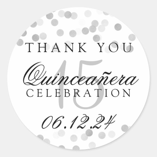 Vielen Dank Quinceanera Silver Foil Glitzer Lights Runder Aufkleber (Vorderseite)