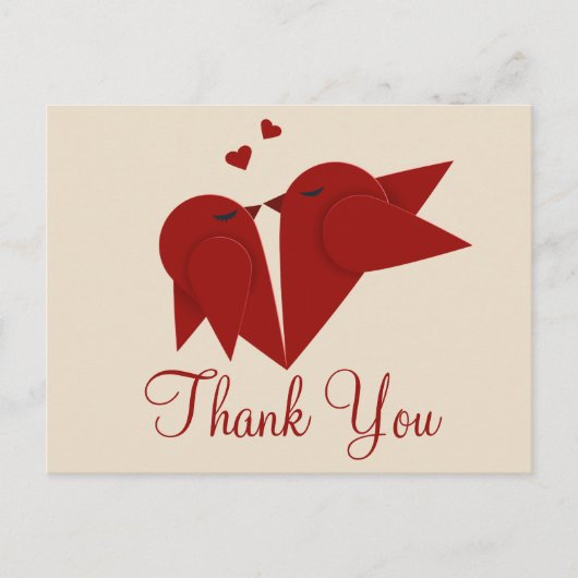 Vielen Dank Red Burgundy Lovebirds Pink Wedding Postkarte (Vorderseite)