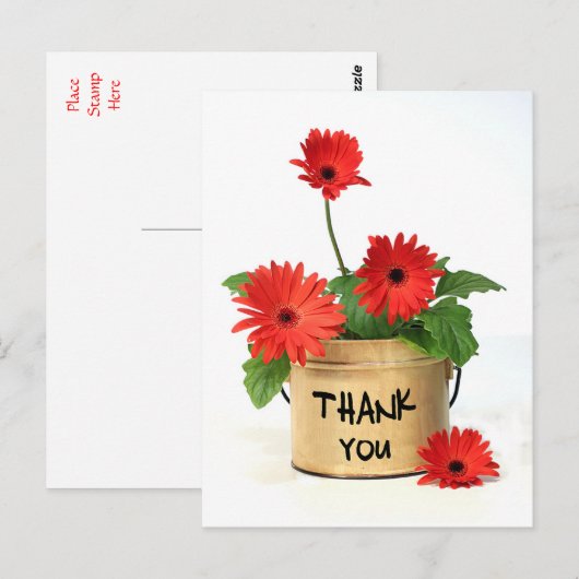 Vielen Dank Red Gerbera Daisy Blume Pot Post Card Postkarte (Vorne/Hinten)