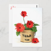 Vielen Dank Red Gerbera Daisy Blume Pot Post Card Postkarte (Vorne/Hinten)