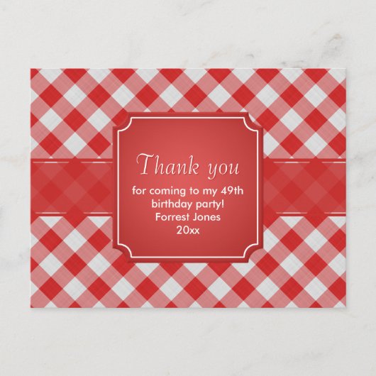 Vielen Dank Red Gingham Karos Pattern Geometric Postkarte (Vorderseite)