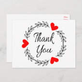 Vielen Dank Red Heart Black Laurel Leaf Wreath Postkarte (Vorne/Hinten)