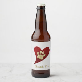 Vielen Dank Red Heart Gold Paw Print Wertschätzung Bierflaschenetikett
