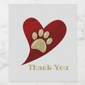 Vielen Dank Red Heart Gold Paw Print Wertschätzung Weinetikett (Einzelnes Label)