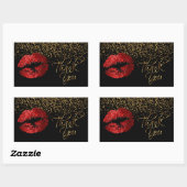 Vielen Dank - Red Lips mit Gold Confetti Rechteckiger Aufkleber (Blatt)