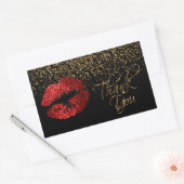 Vielen Dank - Red Lips mit Gold Confetti Rechteckiger Aufkleber (Umschlag)