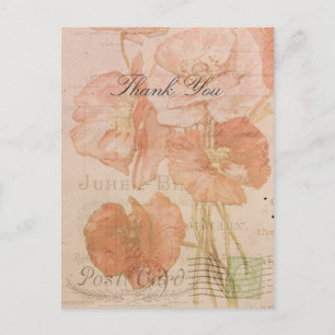Vielen Dank Red Pink Poppies Vintag Style Collage Postkarte