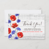 Vielen Dank Red Poppy & Cornflower Rustic Wood Car Einladung (Vorderseite)
