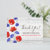 Vielen Dank Red Poppy & Cornflower Rustic Wood Car Einladung (Stehend Vorderseite)