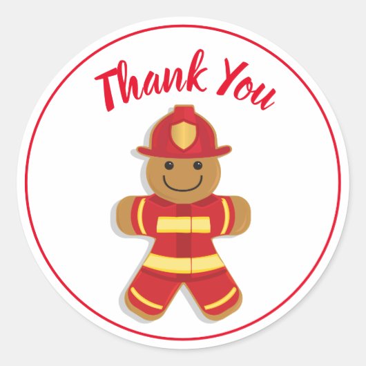 Vielen Dank Red White Firefighter Gingerbrot Mann Runder Aufkleber (Vorderseite)