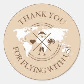 Vielen Dank Reisen Wedding World Map Boho Beige Runder Aufkleber (Vorderseite)