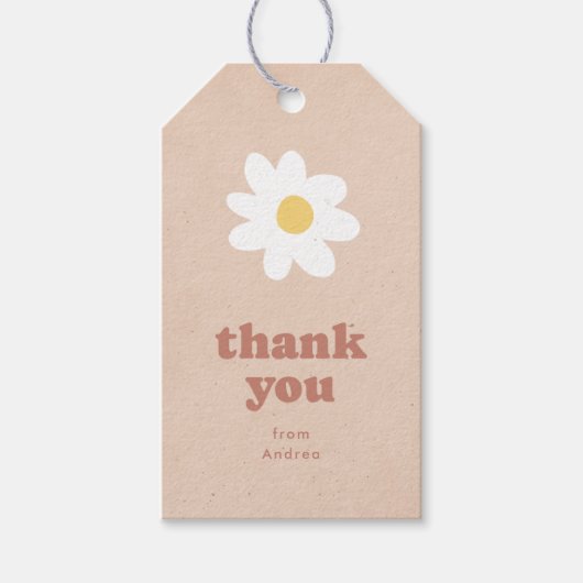 Vielen Dank Retro Daisies Babydusche Geschenkanhänger (Vorderseite)