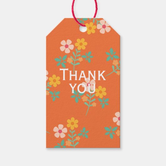 Vielen Dank Retro Orange Daisy Bouquet Muster Geschenkanhänger (Vorderseite)
