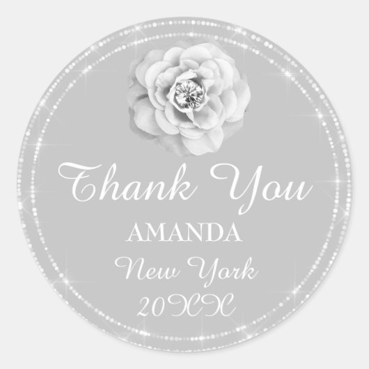 Vielen Dank Rose Diamond Name Wedding Bridal 16. Runder Aufkleber (Vorderseite)