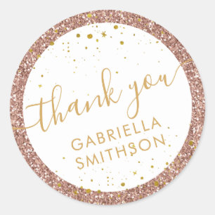 Vielen Dank Rose Gold Blush Glitzer Runder Aufkleber