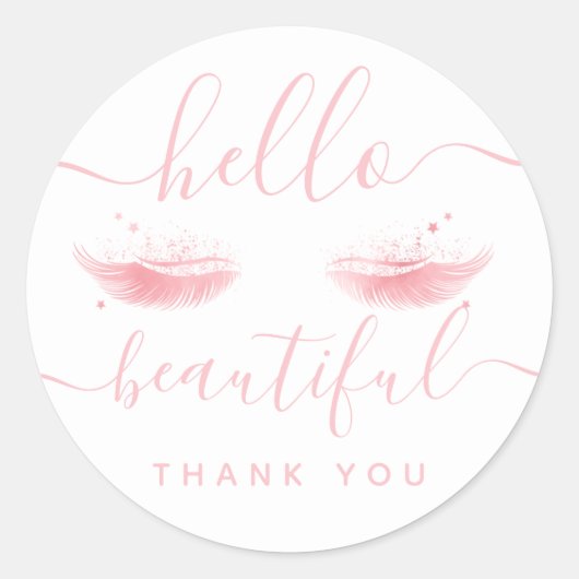 Vielen Dank Rose Gold Eyelashes "Hello Beautiful" Runder Aufkleber (Vorderseite)