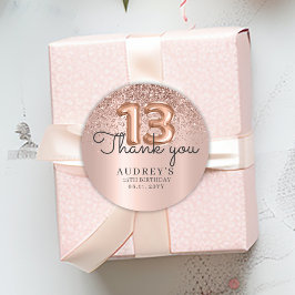 Vielen Dank Rose Gold Glitzer Balloon 13. Geburtst Runder Aufkleber
