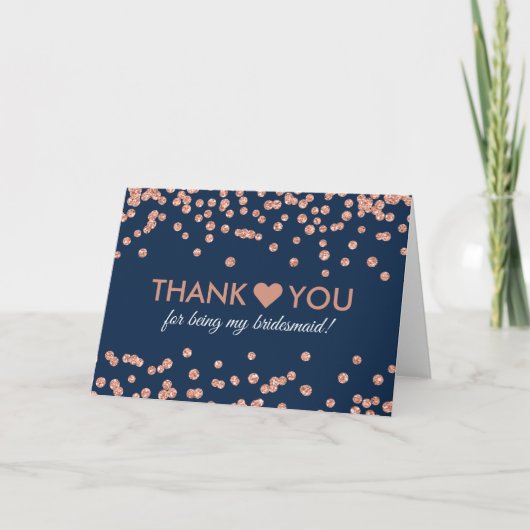 Vielen Dank Rose Gold Glitzer Confetti Navy Blue Dankeskarte (Vorderseite)