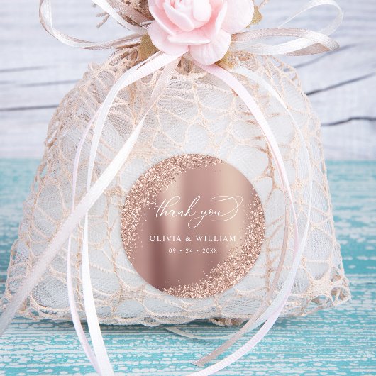 Vielen Dank Rose Gold Glitzer Wedding Runder Aufkleber