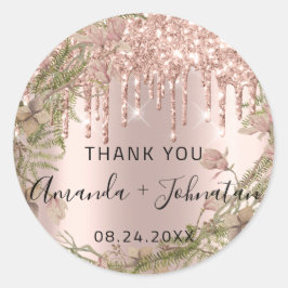 Vielen Dank Rose Gold Name Save the Date Wreath Tr Runder Aufkleber