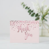 Vielen Dank Rose Gold Pink Glitzer Confetti Postkarte (Stehend Vorderseite)