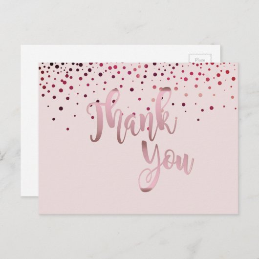 Vielen Dank Rose Gold Pink Glitzer Confetti Postkarte (Vorne/Hinten)