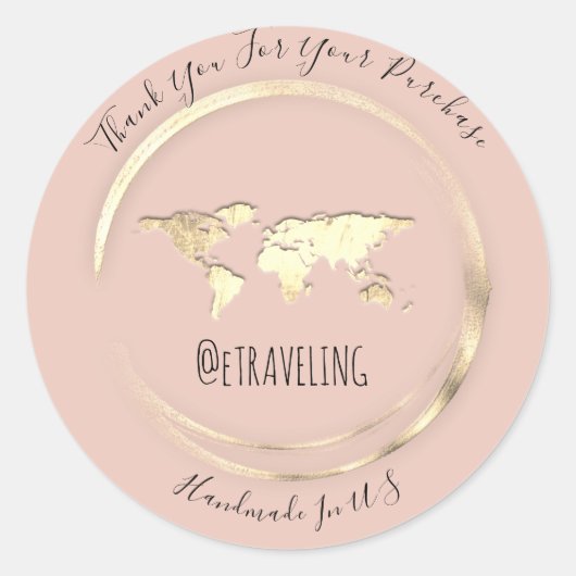 Vielen Dank Rose Gold World Map Reisemöglichkeiten Runder Aufkleber (Vorderseite)