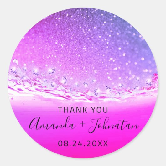 Vielen Dank Rose Name Datum Spark Beach Waves Fuch Runder Aufkleber (Vorderseite)