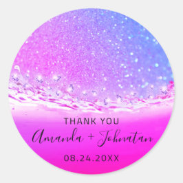 Vielen Dank Rose Name Datum Spark Ombre Waves Fuch Runder Aufkleber