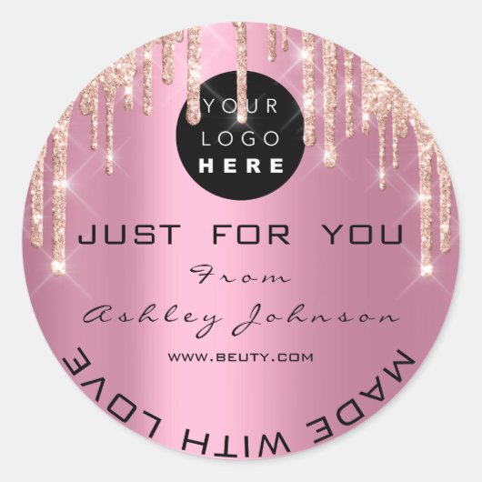 Vielen Dank Rose-Tropfen mit Liebe Rosa Runder Aufkleber (Vorderseite)