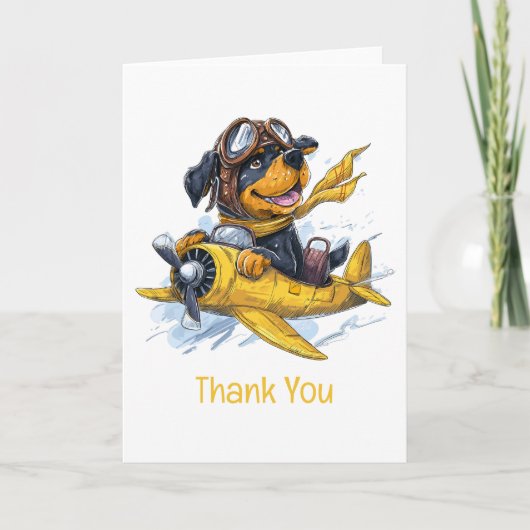 Vielen Dank Rottweiler Hund Pilot Flugzeug Dankeskarte (Vorderseite)