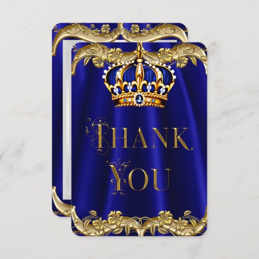 Vielen Dank Royal Blue Navy Wedding Gold Crown Dankeskarte (Vorne/Hinten)