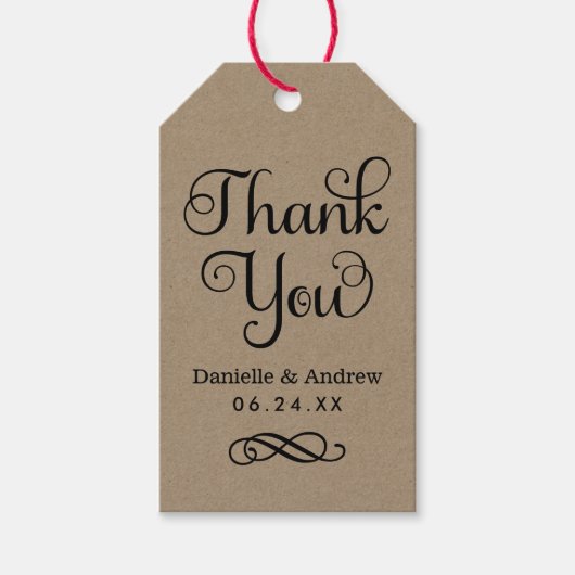Vielen Dank Rustic Kraft Modern Script Wedding Geschenkanhänger (Vorderseite)