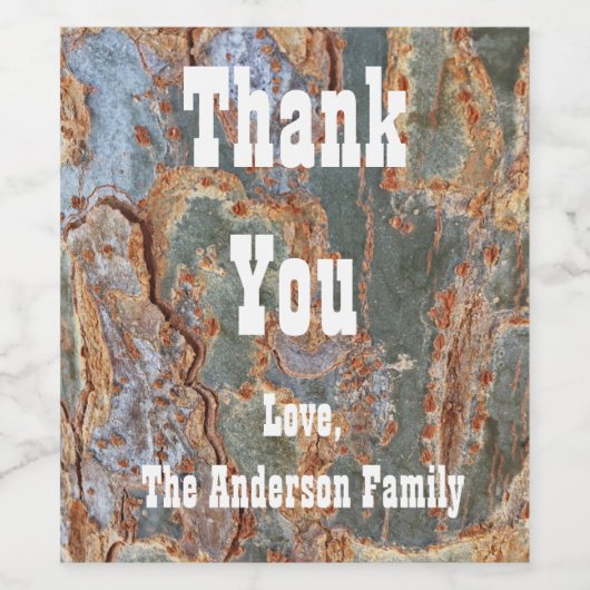 Vielen Dank, Rustic Tree Bark Abstrakte Wertschätz Weinetikett (Einzelnes Label)